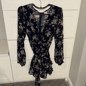 Selfie Leslie Black Floral Wrap Dress